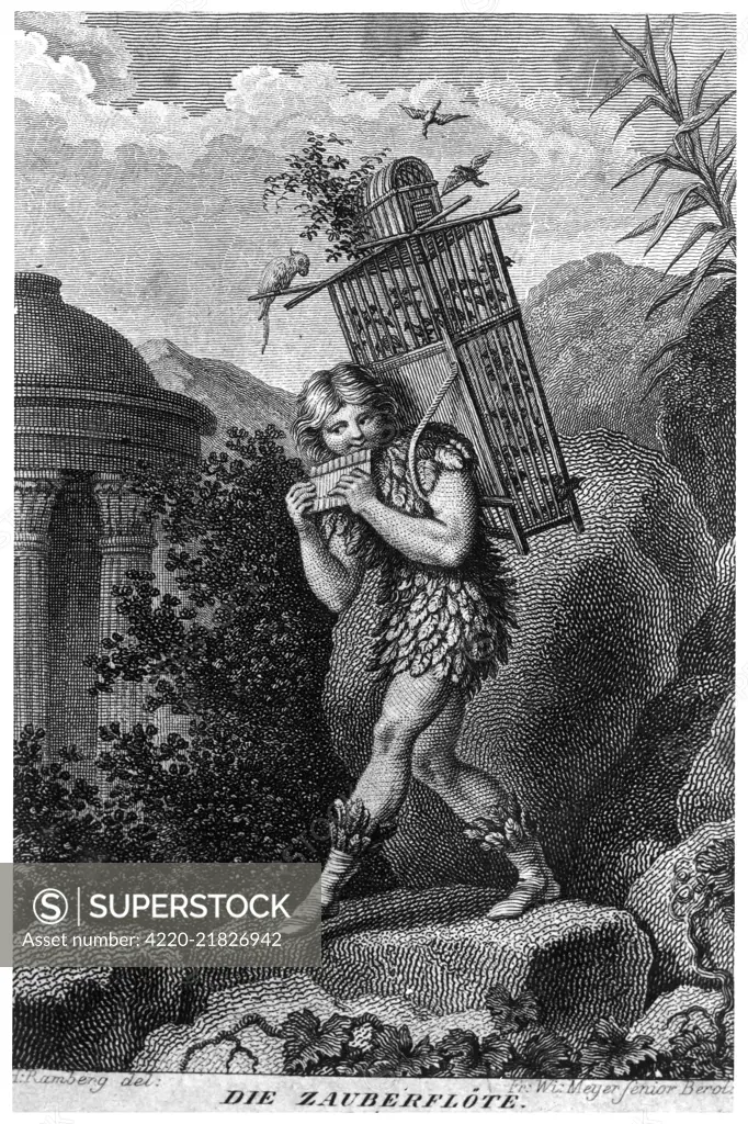 Mozart, The Magic Flute, Papageno, a wandering  bird-catcher        Date: first performed 1791