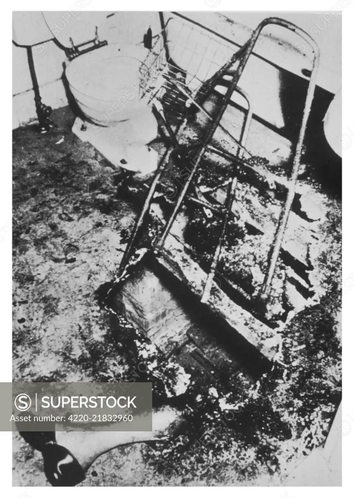 'SPONTANEOUS COMBUSTION' The remains of Dr John Irving  Bentley (age 92) almost  totally burnt in his home  at Coudersport, Pennsylvania      Date: 5 December 1966