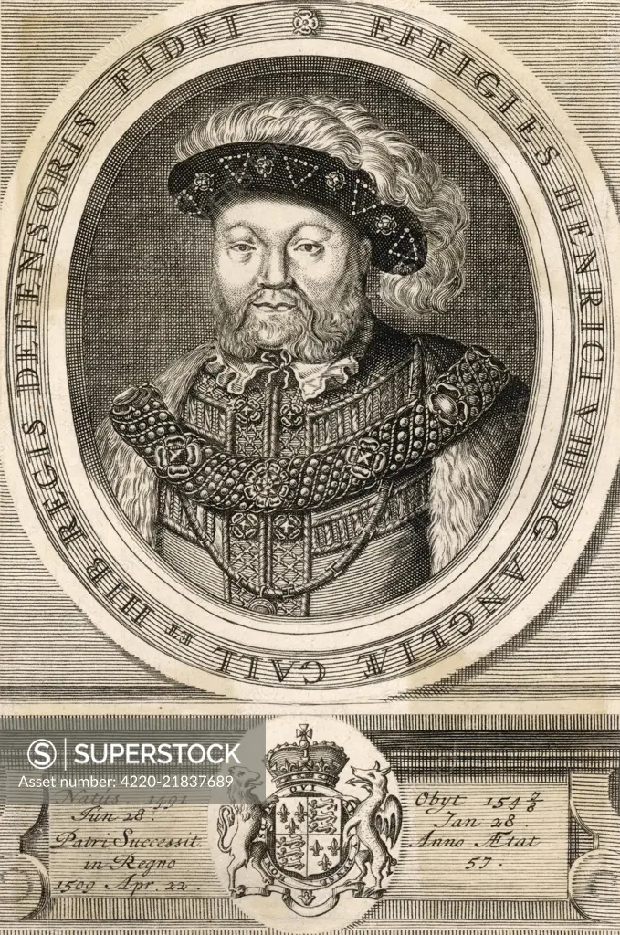 KING HENRY VIII (1491 - 1547) Reigned 1509 - 1547  Oval portrait 