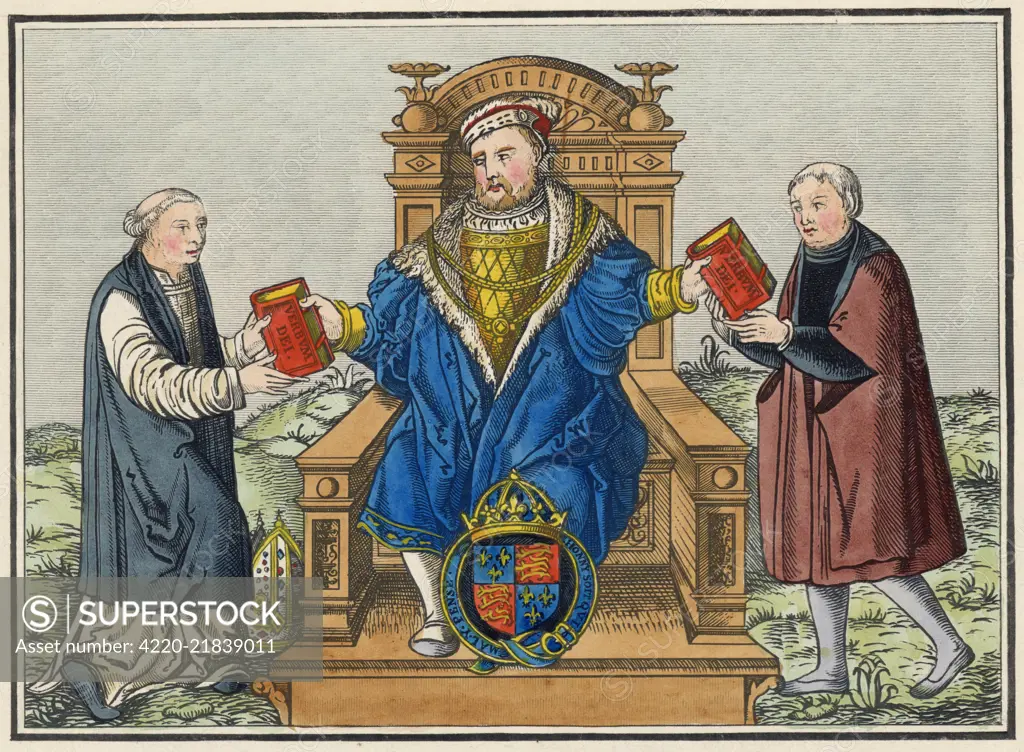 KING HENRY VIII (1491 - 1547) King of England 1509 - 1547 with Cranmer &amp; Thomas Cromwell  