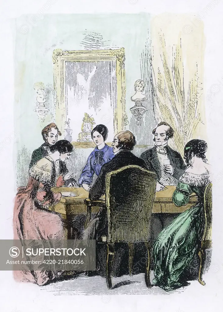 A spirit seance during the  early years of spiritualism         Date: 1850s