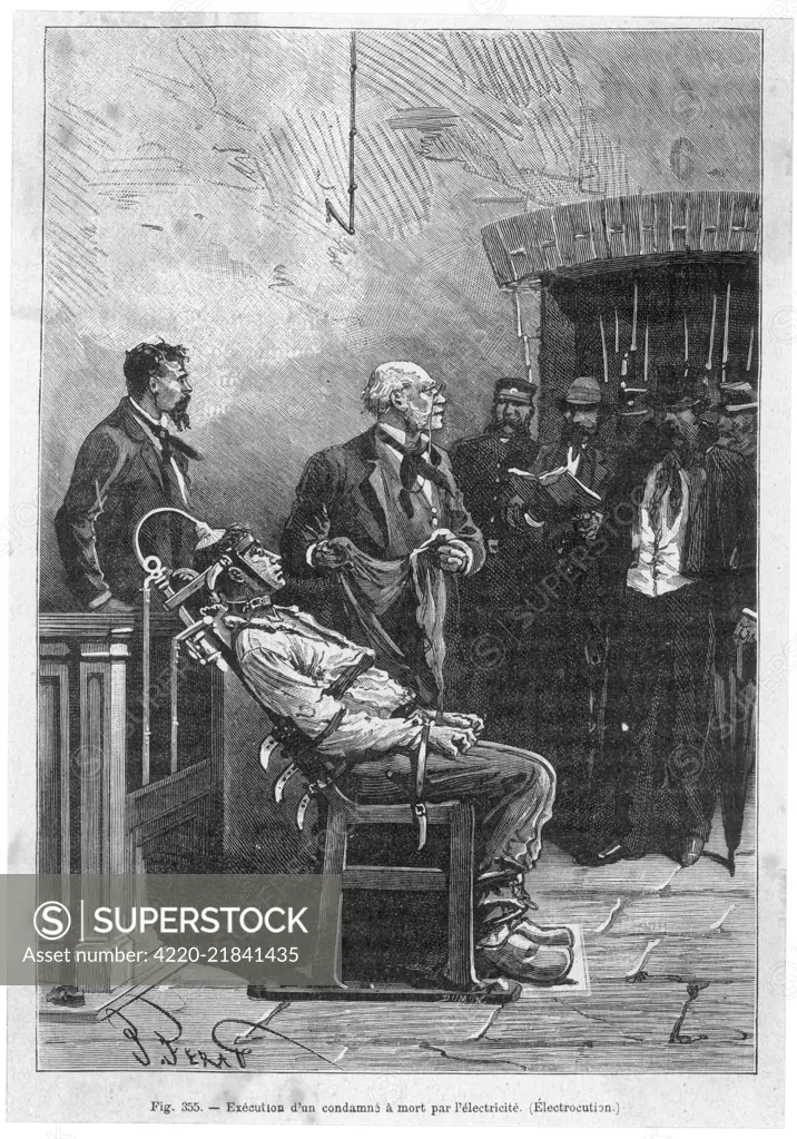 Murderer William Kemmler, at  Auburn Prison, New York, gives  Harold Brown's ELECTRIC CHAIR its first live test : it takes  him 8 minutes to die - 'an  awful spectacle' (N.Y.Times)     Date: 6 August 1890