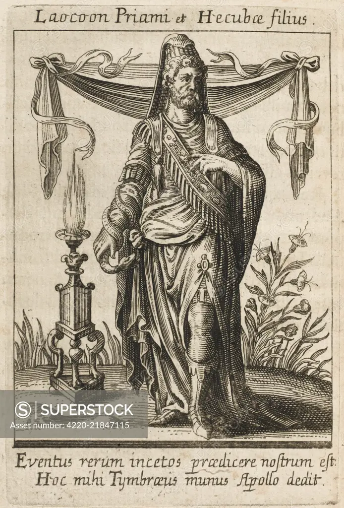 LAOCOON Trojan priest and soothsayer,  who tried to persuade Trojans  not to admit the Horse, but  was killed by serpents sent by  the gods to silence him