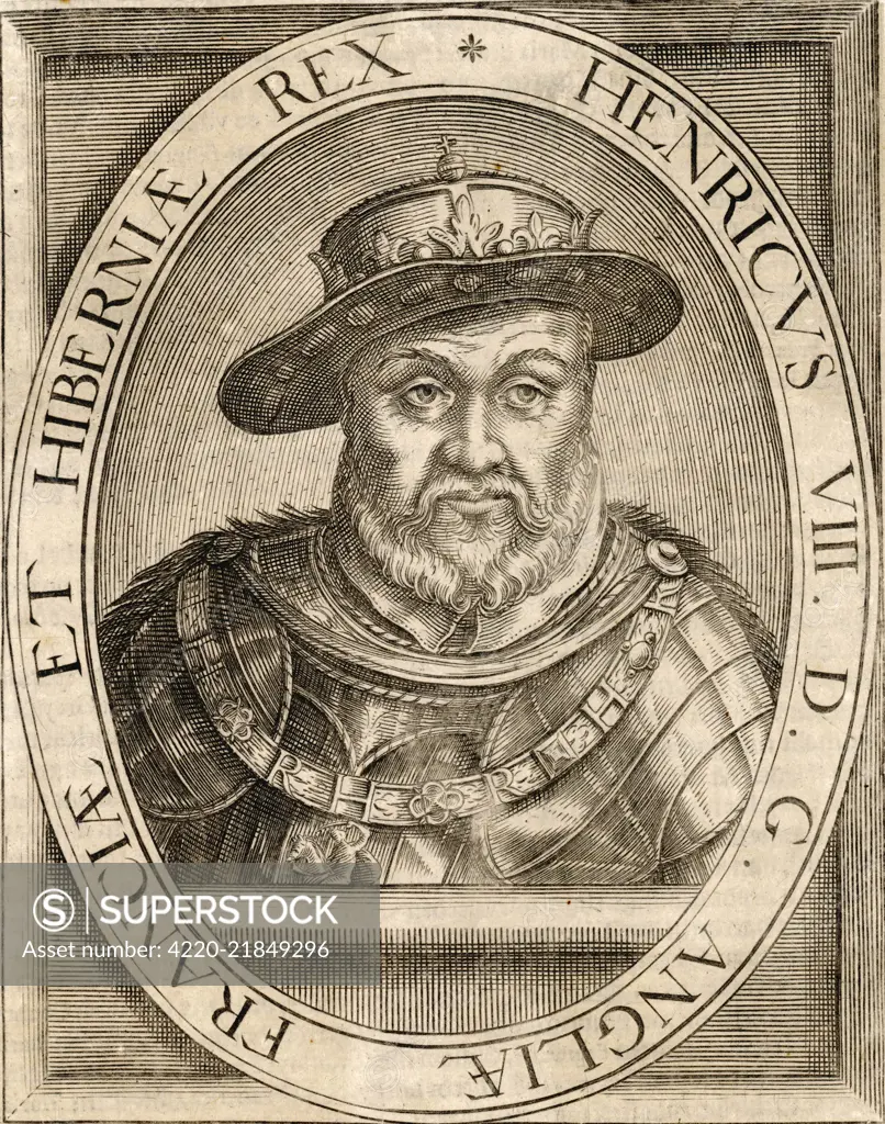 KING HENRY VIII (1491 - 1547) Oval, head and shoulders  portrait wearing armour  