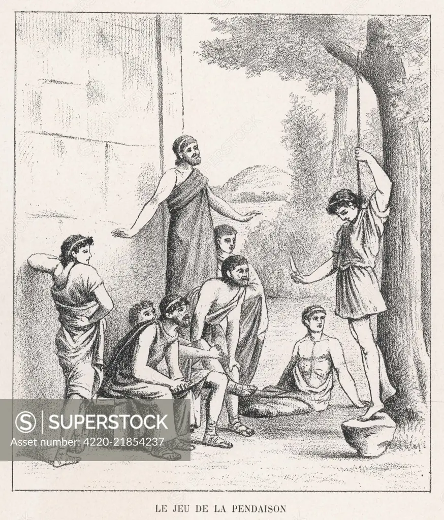 In the delightful 'hanging  game' of the Ancient Greeks,  if you don't cut the rope  quickly enough, you lose the  game (and your life)      Date: BC