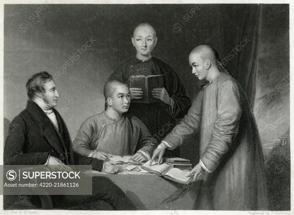 JAMES LEGGE missionary and scholar,  with students at the London  Missionary Society's  Theological Seminary at Hong Kong     Date: 1815 - 1897