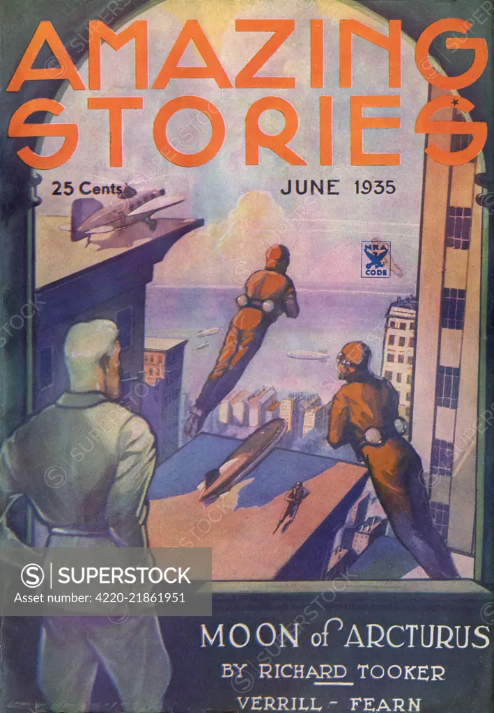 'MOON OF ARCTURUS' (Richard Tooker) The Terran rescue team  practise for their mission to  retrieve a girl marooned on a  satellite of Arcturus     Date: 1935