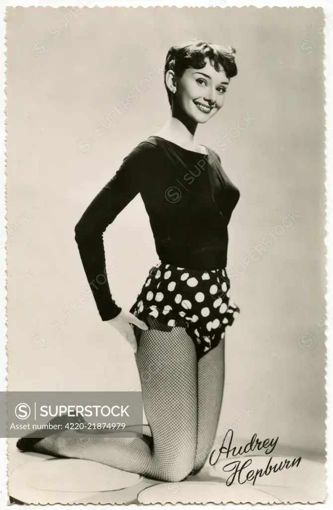 Audrey Hepburn (1929 - 1993),  Belgian-born actress of Irish- Dutch parentage, Hollywood  film actress - seen here  showing off her legs