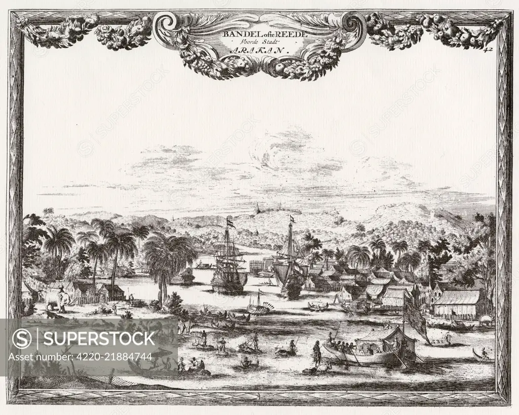  Arakan:  the harbour, with ships        Date: circa 1700