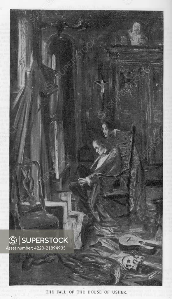 THE FALL OF THE HOUSE OF USHER  Roderick &amp; his twin sister,  Madeline, inside the house.       Date: First published: 1839