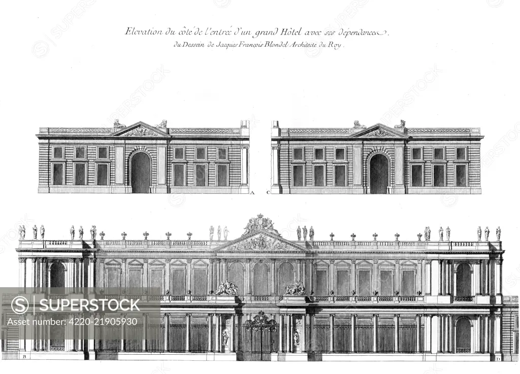 A hotel in 18th century France, designed by  Jacques Francois Blondel,  architect of King Louis XV.        Date: Circa 1760