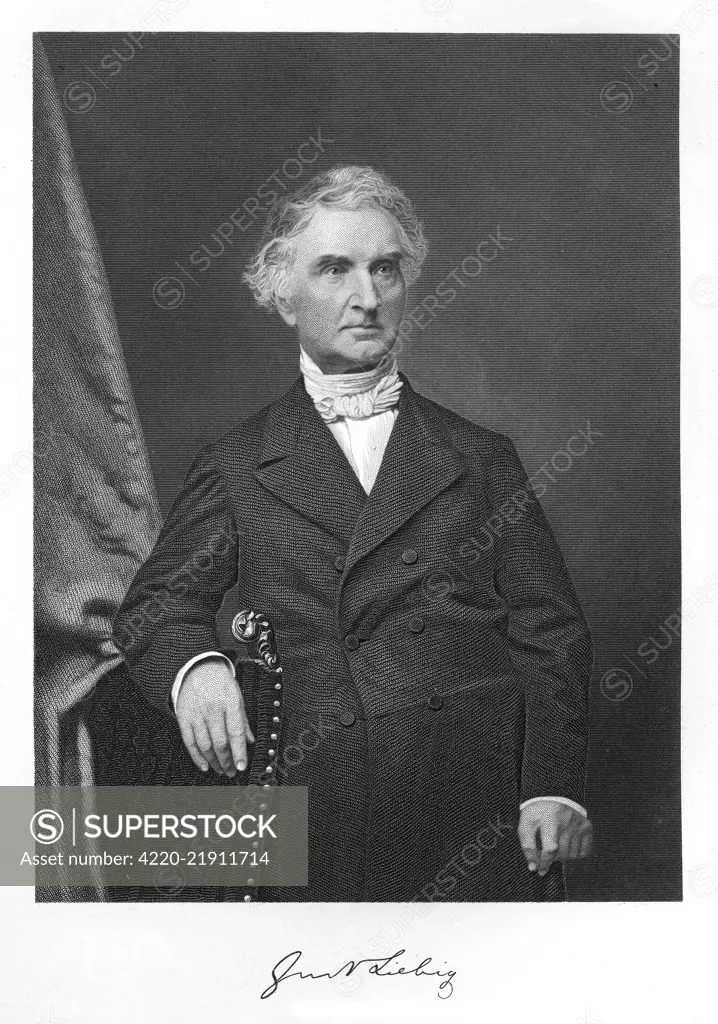 JUSTUS VON LIEBIG German chemist                                    with his autograph       Date: 1803 - 1873