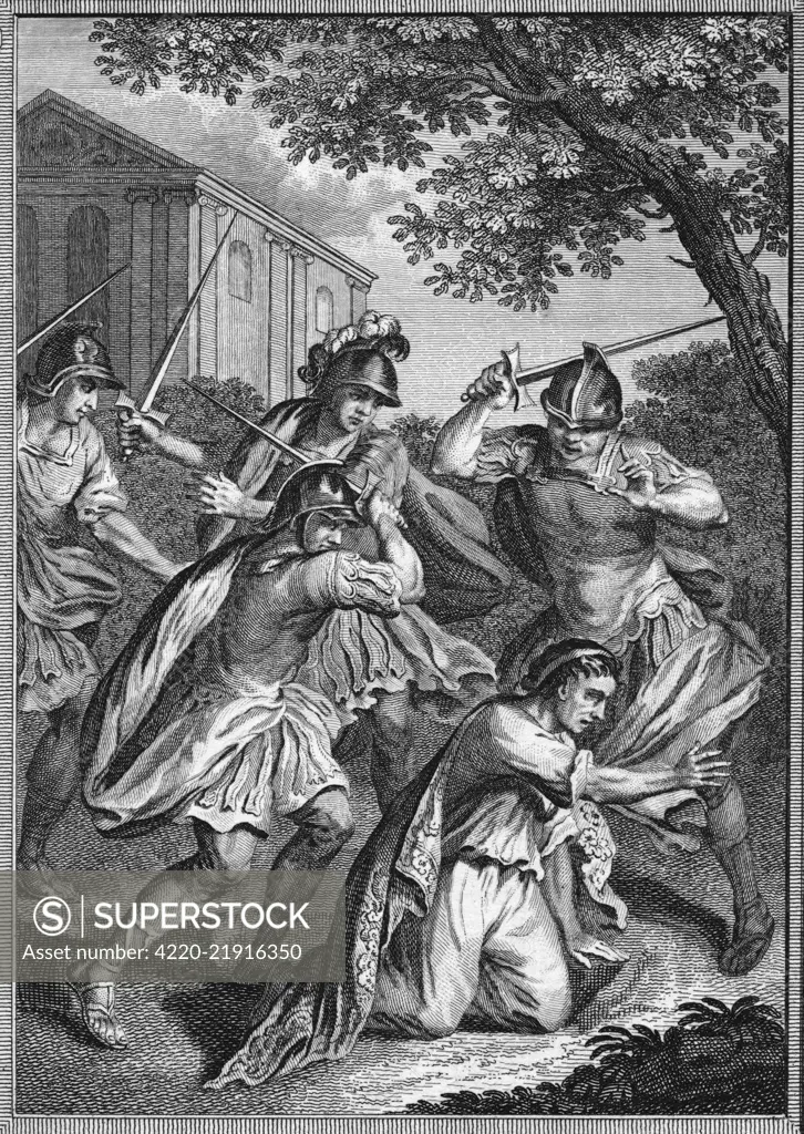 Fed up with the emperor's  excesses and megalomania,  a group of soldiers led by  Cassius Chaerea assassinate  him.  No one is particularly  sorry.     Date: 24 January 41