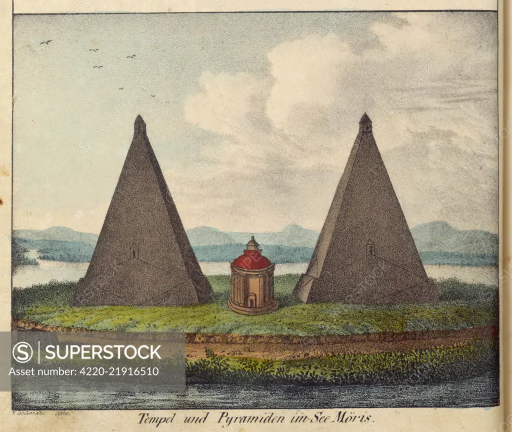 The twin pyramids and temple  at Lake Moeris.         Date: BCE