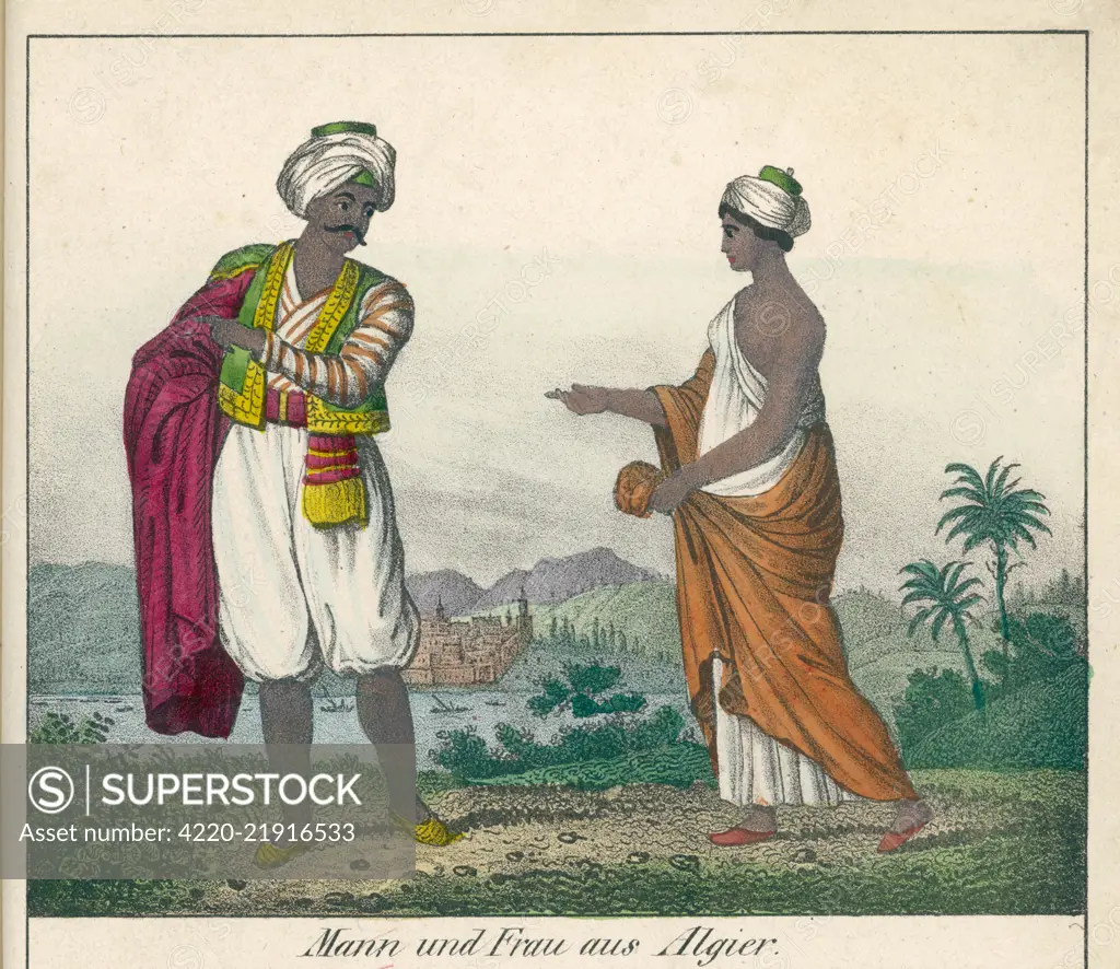 Algerian man and woman          Date: 1836