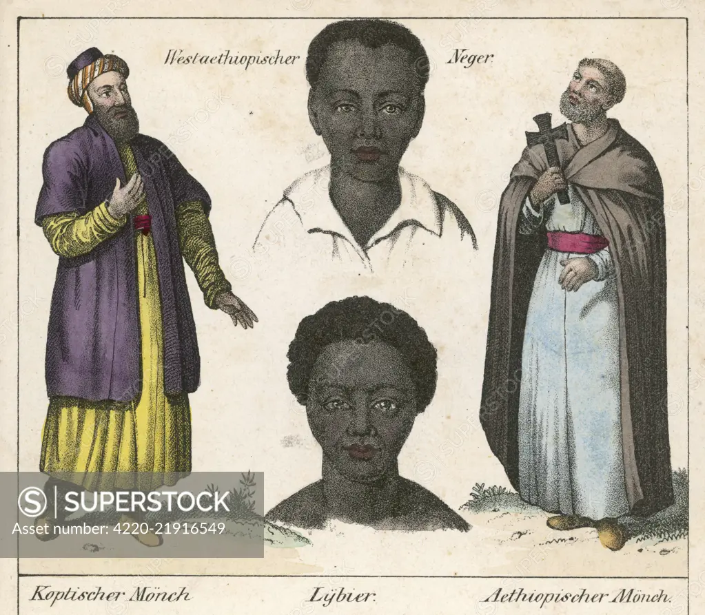 Ethiopian monks : on the left,  a Coptic monk ; the other is  simply labelled Ethiopian  monk.       Date: 1836