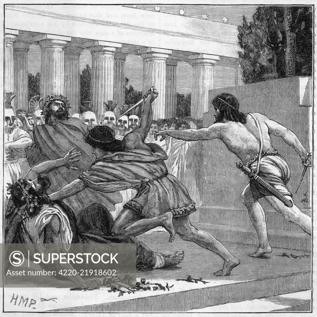 The Athenian mob slaughter the  descendants of the tyrant  Pisistratus.        Date: circa 510 BCE