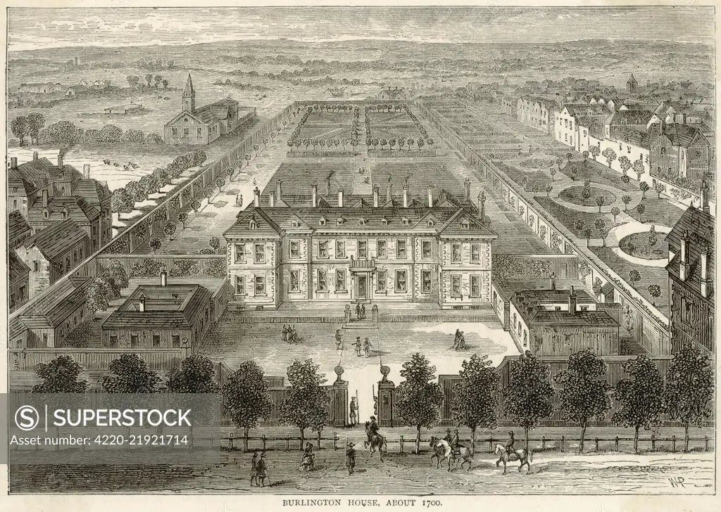 The present home of the Royal  Academy, as it stood in the  early years of the 18th  century.       Date: circa 1700