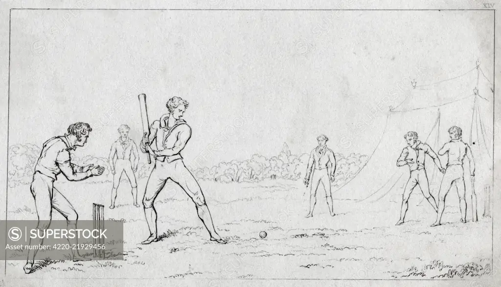 A cricket match in the early 19th century     Date: 1837