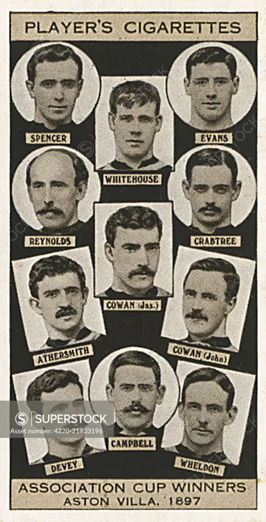 FA Cup winners in 1897, Aston Villa  Association Cup Winners Player's Cigarettes card set, c. 1930.     Date: 1897