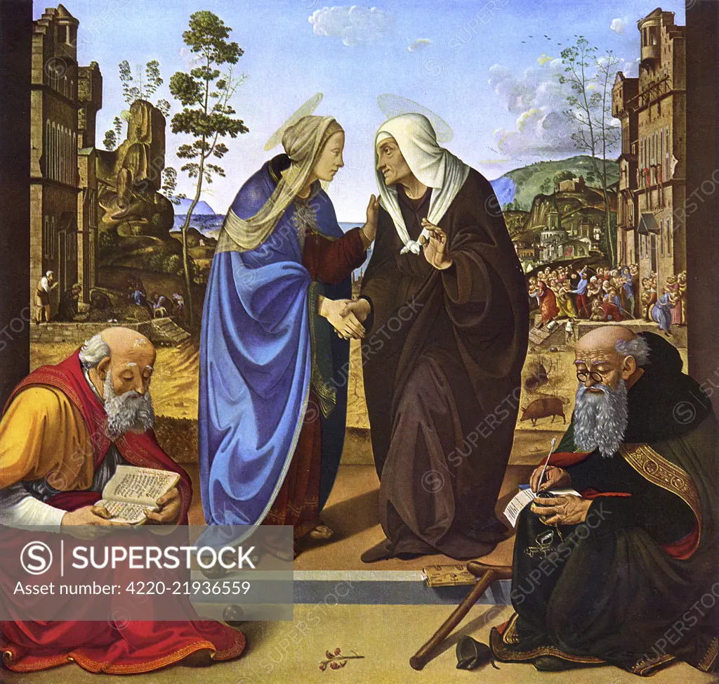 The Visitation with two Saints by Piero di Cosimo (1462-c.1521) - painting on wood for the Chapel of Gino Capponi in Santo Spirito, Florence     Date: late 15th century