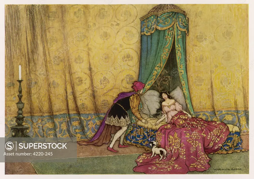 The princess is woken by the  Prince's kiss in Sleeping Beauty