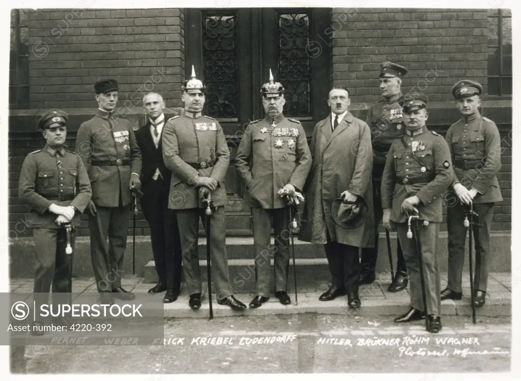 The Hitler Trial, Munich.  The accused in the Hitler  Trial (named on the  photograph).      Date: February 1924