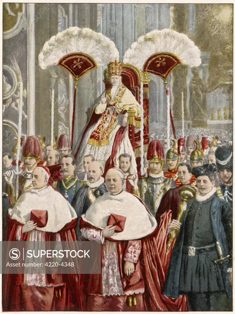 POPE LEO XIII (Gioacchino Vincenzo Raffaelle  Luigi Pecci) borne in procession in St  Peter's, Rome