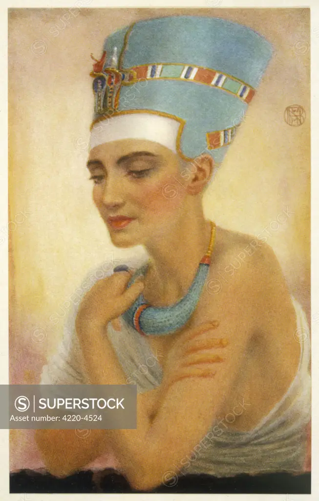 queen NEFERTITI wife of Pharaoh AKHENATEN  (Amenhotep IV) daughter of the vizier Ay and  mother of six