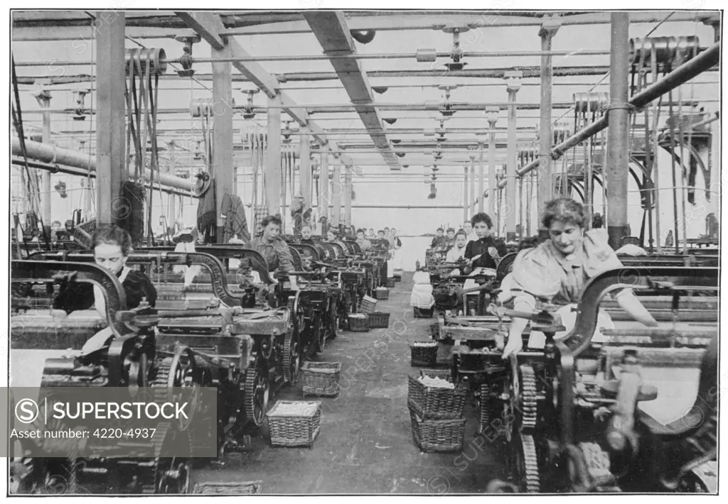 Women working in a  Lancashire cotton-mill