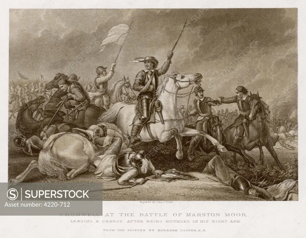 Battle of MARSTON MOOR Cromwell, though wounded,  leads the charge, resulting in  a total victory for the  Parliament forces