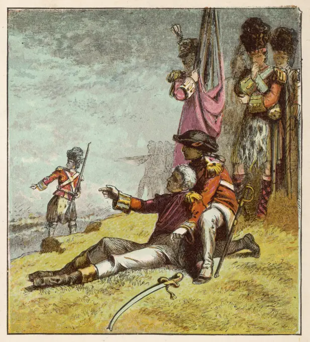 Though the British army takes  Quebec from the French,  General James Wolfe is fatally  wounded and dies on the  battlefield