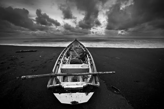 Boat. Monterico Beach. Pacific Ocean - Guatemala. Black &amp; White.