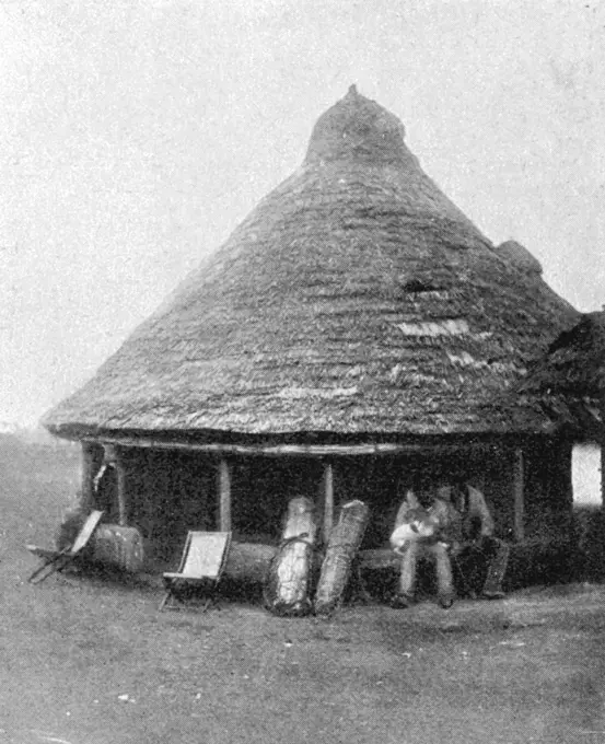 A good specimen of a taxed hut, the subject of the Hut Tax War, an insurrection by the native population in pockets of Sierra Leone, which necessitated the sending of troops from the West Indian Regiment to West Africa in what was known as the Mendi expedition.     Date: 1898