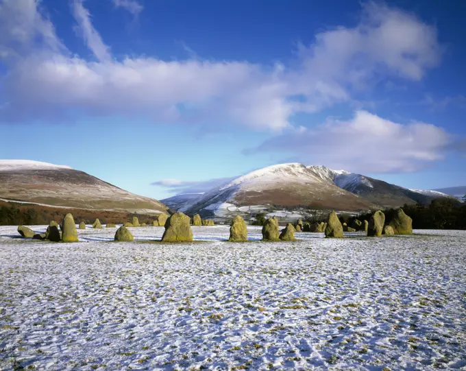 Castlerigg Stone Circle in winter snow near Keswick, Lake District, UK Castlerigg Stone Circle in winter snow near Kewick, Lake District, UK.