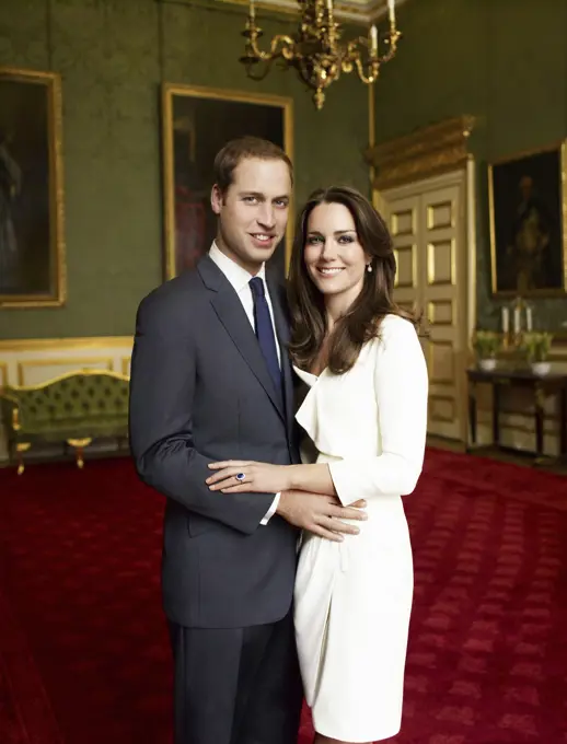 Prince William &amp; Kate Middleton, engagement photo in the Council Chamber, State Apartment, St James's Palace, London. (NO SALES/EDITORIAL USE ONLY)  IN THIS HANDOUT PHOTO, ONE OF TWO OFFICIAL PORTRAIT PHOTOGRAPHS, PRINCE WILLIAM AND MISS CATHERINE MIDDLETON HAVE CHOSEN TO RELEASE TO MARK THEIR ENGAGEMENT, RELEASED BY CLARENCE HOUSE PRESS OFFICE ON DECEMBER 12, 2010, PRINCE WILLIAM AND MISS CATHERINE MIDDLETON POSE IN THE COUNCIL CHAMBER IN THE STATE APARTMENT IN ST JAMES'S PALACE ON NOVE