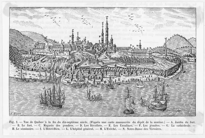 General view of Quebec andthe St. Lawrence River Date: 17th century