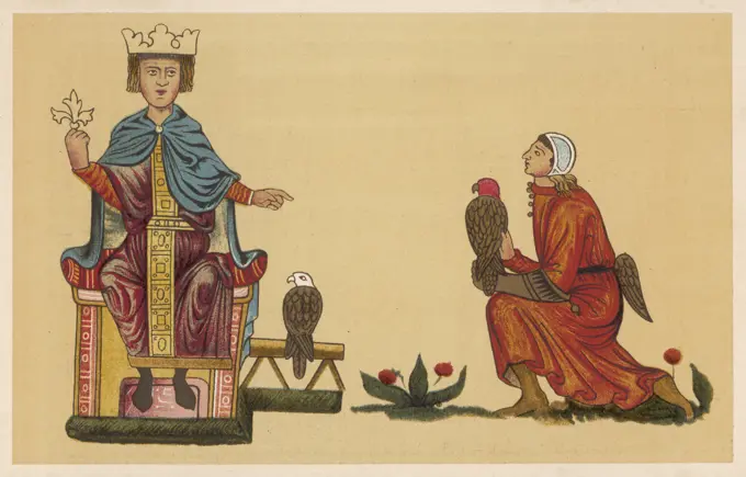 EMPEROR FRIEDRICH II also Federigo I, king of  Sicily depicted with his Master of  Falconry