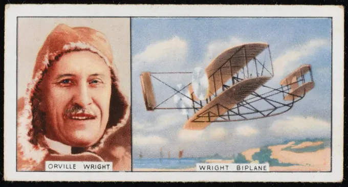 Orville Wright, American  pioneer aviator, and his  Wright biplane (1908 model)