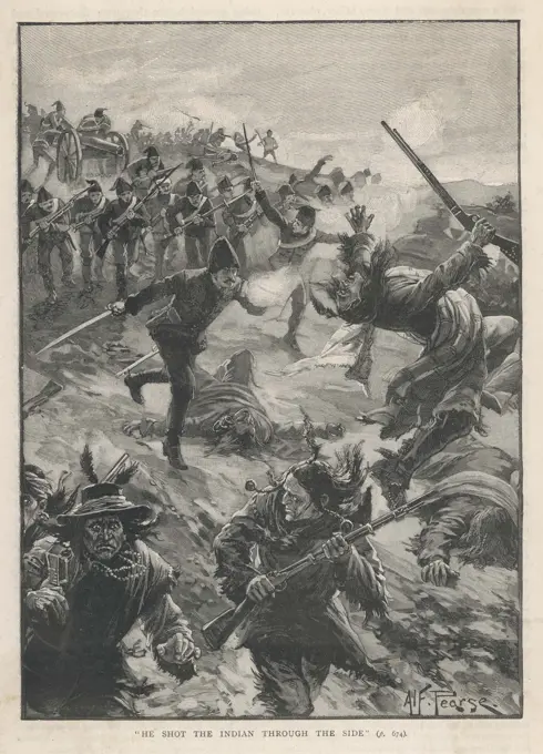 RIEL REBELLION Fighting between the  government troops and the  rebellious native Canadians