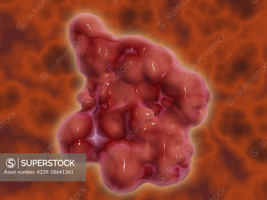 Conceptual image of enterokinase. Also known as enteropeptidase, it is an enzyme produced by cells of the duodenum and involved in human and animal digestion. It is secreted from intestinal glands following the entry of ingested food passing from the stomach.