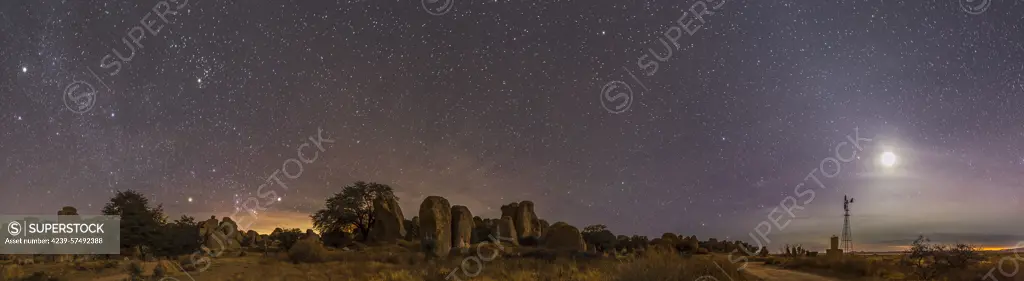 Waxing moon above the City of Rocks State Park, New Mexico.