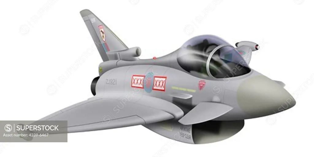 Cartoon illustration of a Royal Air Force Eurofighter Typhoon.