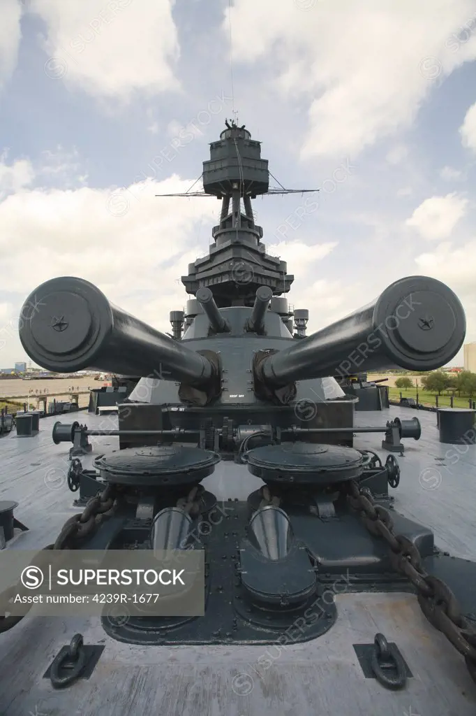 Fourteen inch guns and super structure of the battleship USS Texas