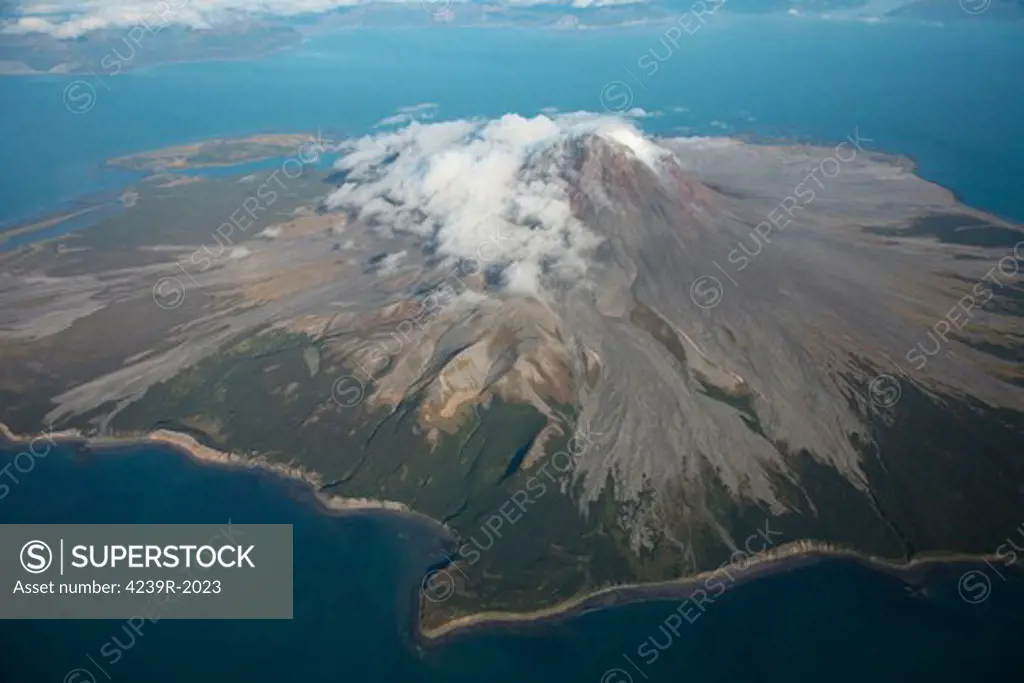 September 2007 - Aerial view of Mount St Augustine Volcano, Cook Inlet, Alaska, USA.