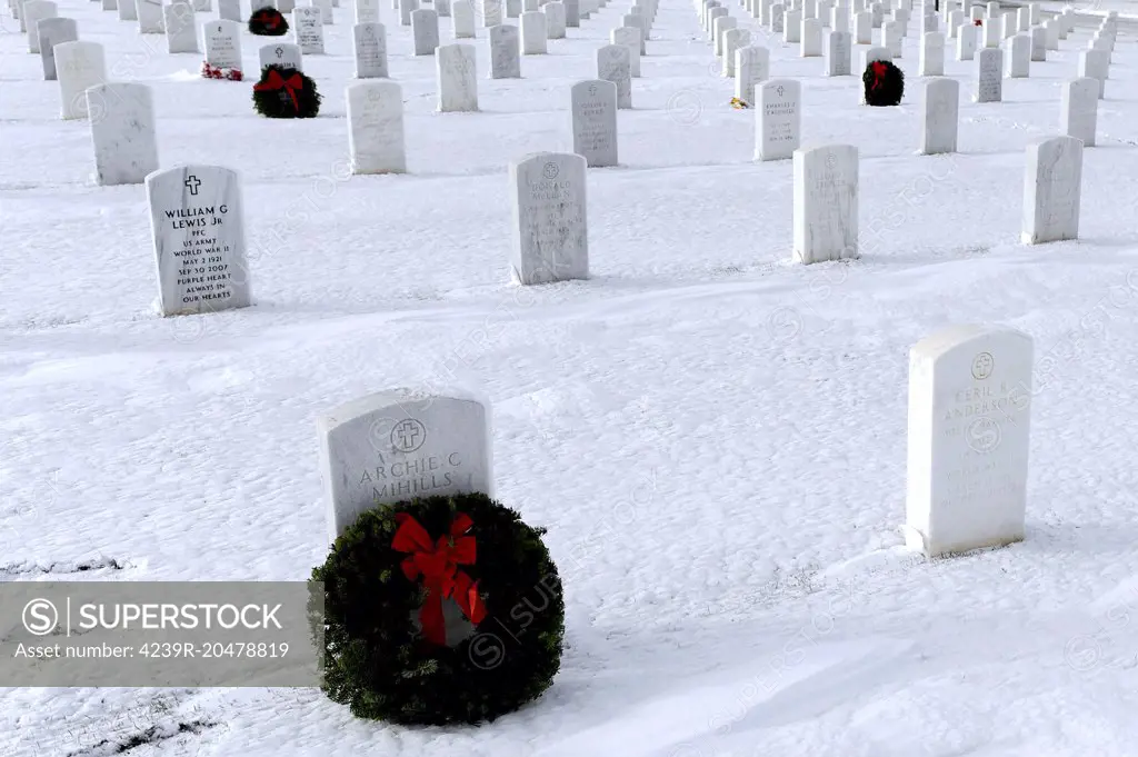 December 11, 2010 - Wreaths adorn the graves of veterans at the Black Hills National Cemetery, South Dakota. 