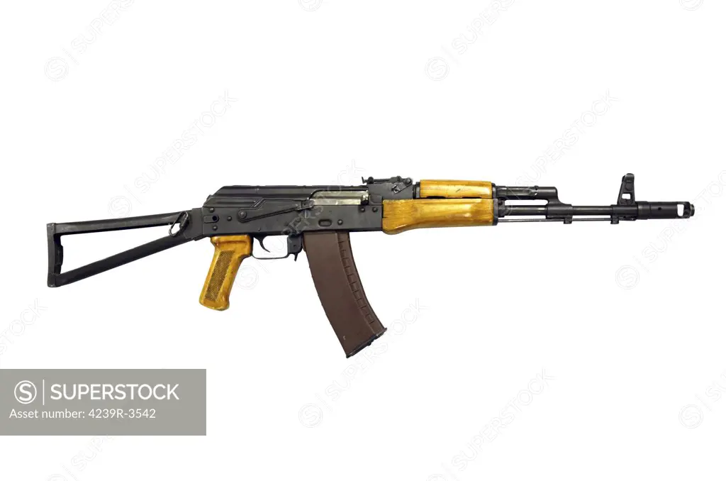 Russian AK-74 5.54mm assault rifle, new caliber, easily identified by presence of flash eliminator.