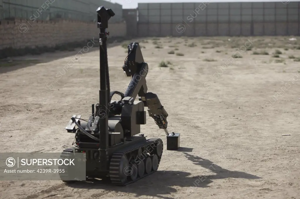 German Army explosive ordnance disposal team demonstrates the capabilities of the tEODor heavy-duty EOD robot at a U.S. manned camp in Northern Afghanistan.