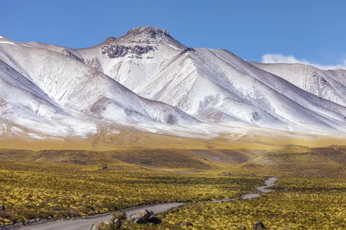 Panoramic view of the Lascar volcano complex in Chile.