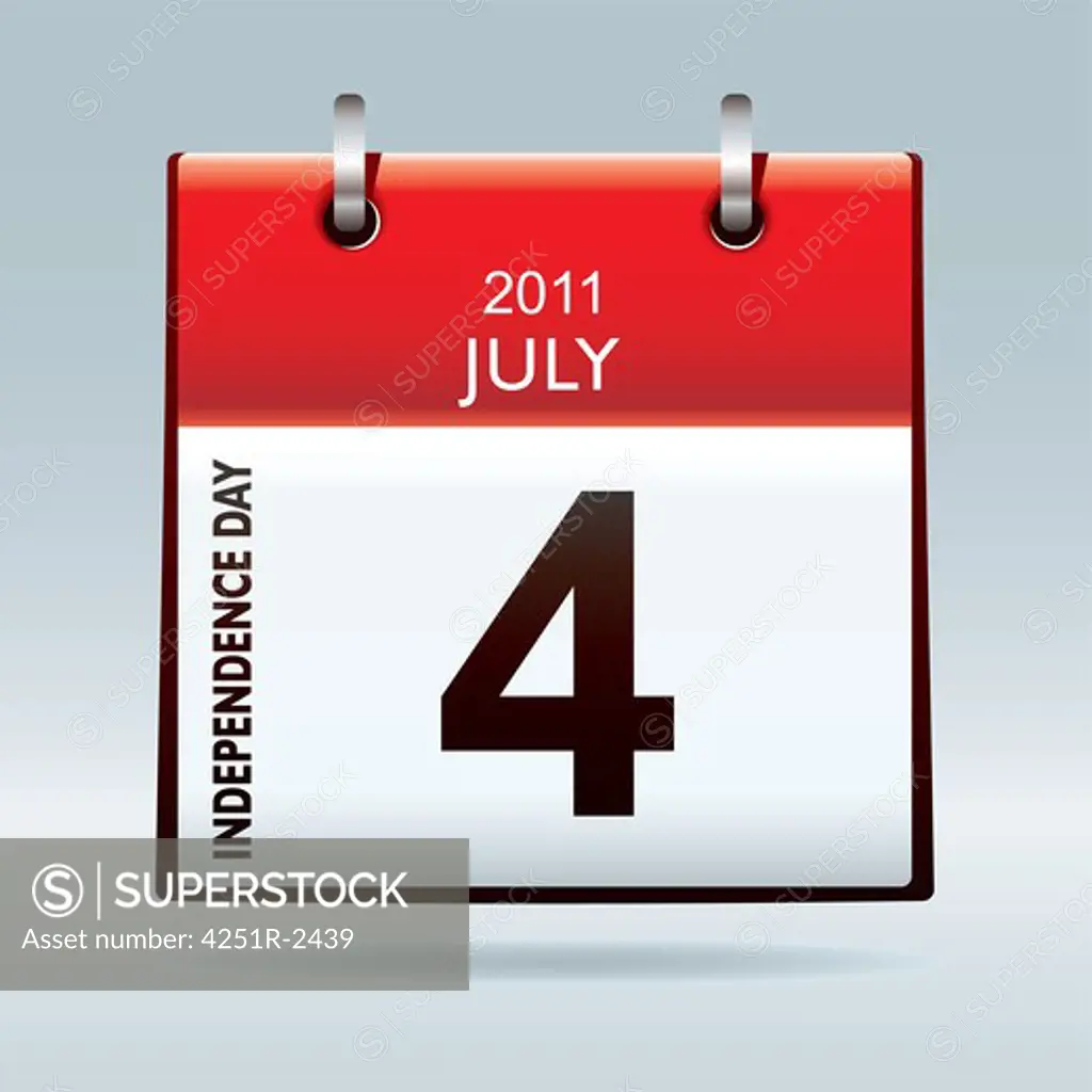 red and white independence day calendar icon for july 2011